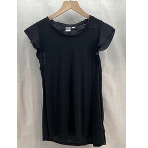 Gap Black Tissue Tee w/Satin Flutter Sleeve Womens M